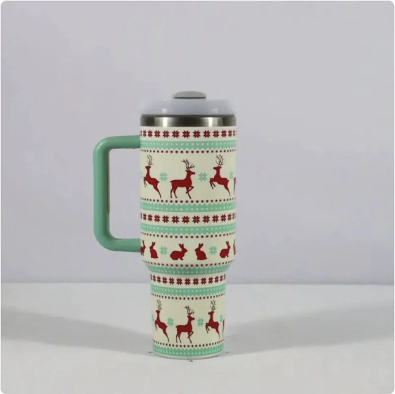 Christmas Stainless Steel Travel Mug with Handle, Lid, and Straw - NexGen Market