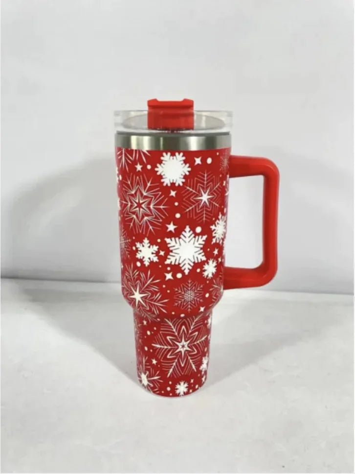 Christmas Stainless Steel Travel Mug with Handle, Lid, and Straw - NexGen Market