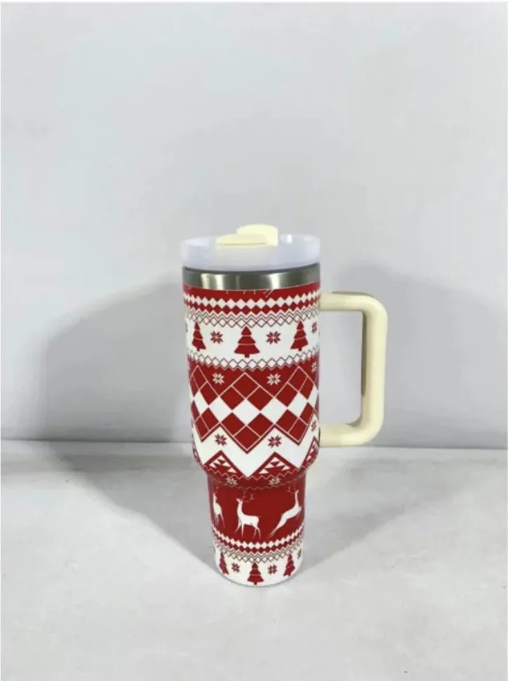 Christmas Stainless Steel Travel Mug with Handle, Lid, and Straw - NexGen Market