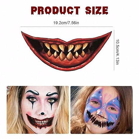 Halloween Prank Makeup Temporary Tattoo, 12PCS Halloween Temporary Face Tattoos, Scary Mouth Tattoo Stickers, Lip Mouth Face Tattoos Decals For Cosplay Party - NexGen Market