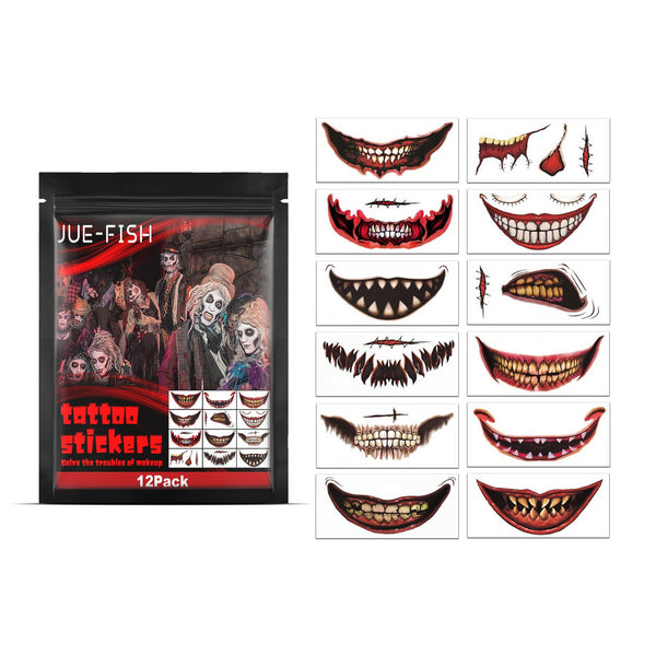 Halloween Prank Makeup Temporary Tattoo, 12PCS Halloween Temporary Face Tattoos, Scary Mouth Tattoo Stickers, Lip Mouth Face Tattoos Decals For Cosplay Party - NexGen Market