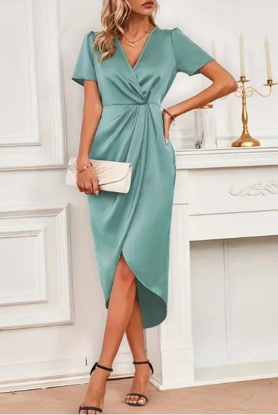 Satin Short Sleeve Party Dress - NexGen Market