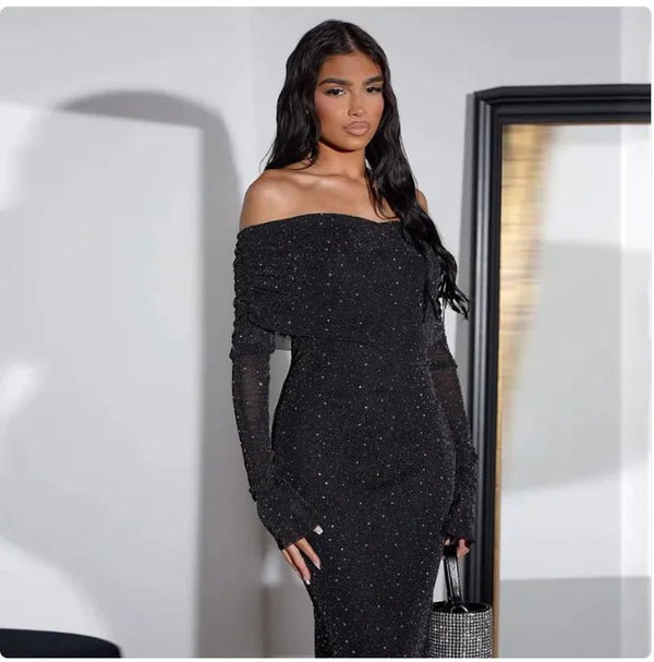 Sequined Off - shoulder Dress Women's Clothing - NexGen Market