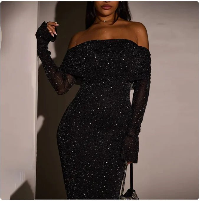 Sequined Off - shoulder Dress Women's Clothing - NexGen Market