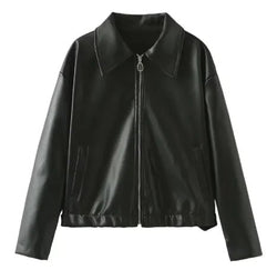 Women's Solid Color Lapel Zipper Jacket - NexGen Market