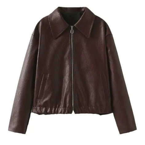 Women's Solid Color Lapel Zipper Jacket - NexGen Market